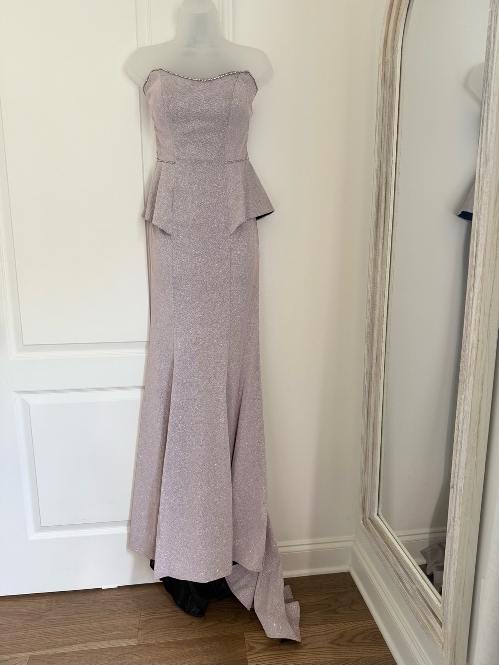 Andrea & Leo Couture 5025 Mauve Glitter Rhinestone Strapless Peplum Gown 4